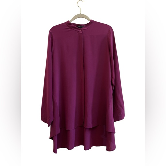 Eileen Fisher Tops - Eileen Fisher Mandarin Collar Silk Crepe Tunic Eggplant L
